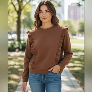 Ruffle Sweatshirt | NWT | Size 2X | Brown